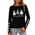 thumbnail image 2 of HOMBOM Womens Black Shirts Casual Long Sleeve Graphic Christmas Santa Crewneck Blouse for Women Xmas, 2 of 9
