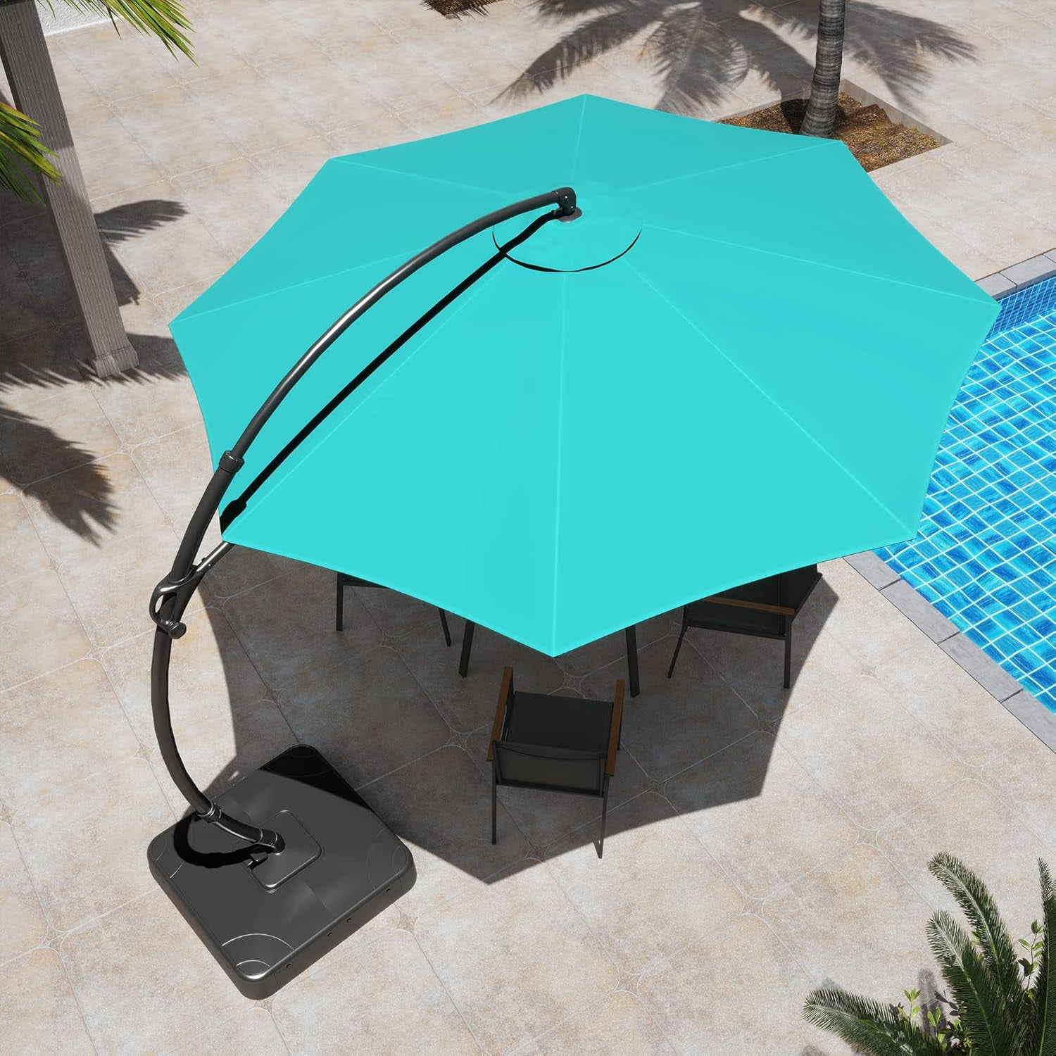 Decksplore Outdoor Patio Umbrella,Curvy Cantilever Umbrella Heavy Duty Offset Hanging Umbrella with 360° Rotation for Garden, Pool(Blue, 11FT)