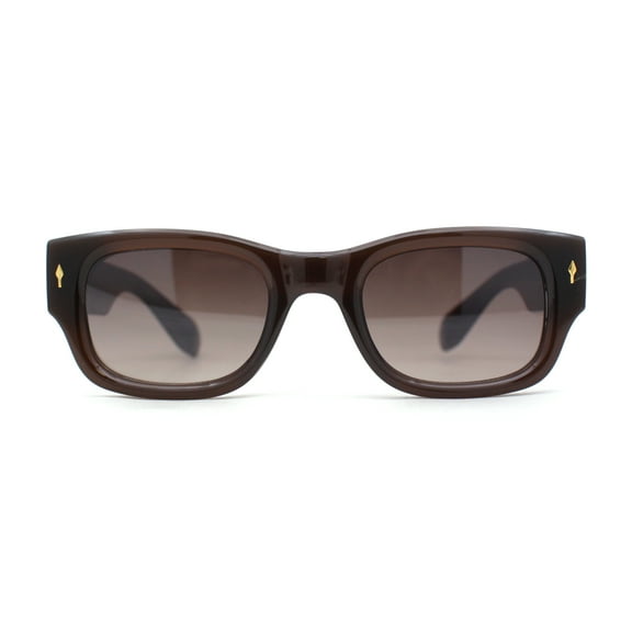 Classy Gentlemans Narrow Rectangle Thick Plastic Arm Sunglasses All Brown