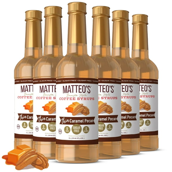 Matteo's Sugar Free Coffee Syrup, Caramel Pecan (1L bottle, 6-pack)