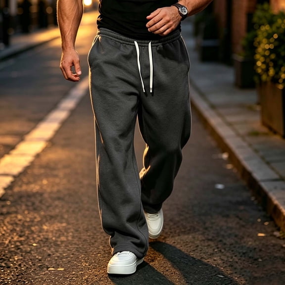 Mens Pockets Joggers Pants Solid Color Sports Sweatpants Mens Long Trousers