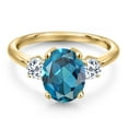 thumbnail image 3 of Gem Stone King 3.66 Ct Oval London Blue Topaz White Topaz 18K Yellow Gold Plated Silver Ring, 3 of 6