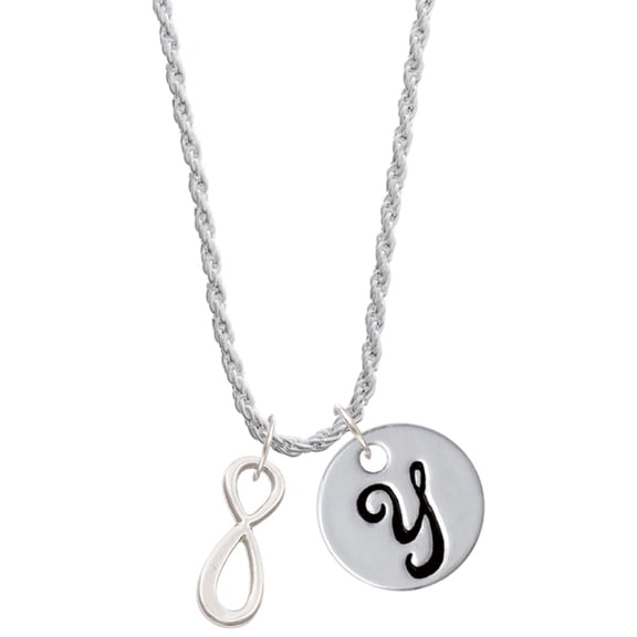 Delight Jewelry Silvertone Medium Elegant Infinity Sign Silvertone Script Initial Disc - Y - Charm Necklace, 20"+3"
