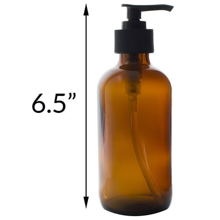 8 oz AMBER Boston Round Glass Bottle - w/ Lotion Pump - pack of 2