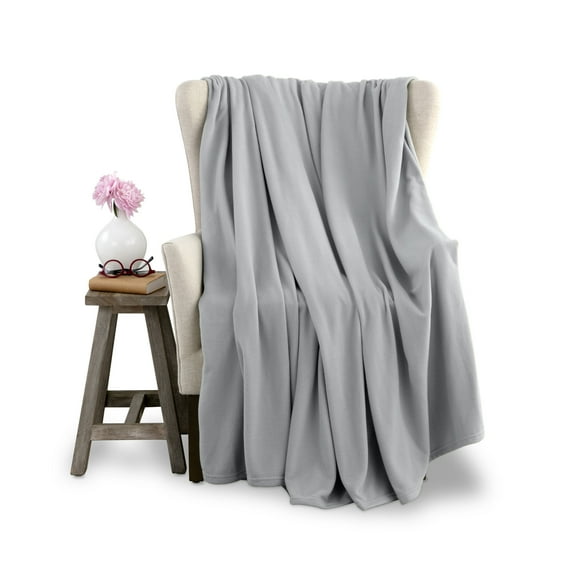 Soft All-Season Microfleece Bed Blanket – Lightweight Cozy Throw – Full/Queen Size – Light Grey