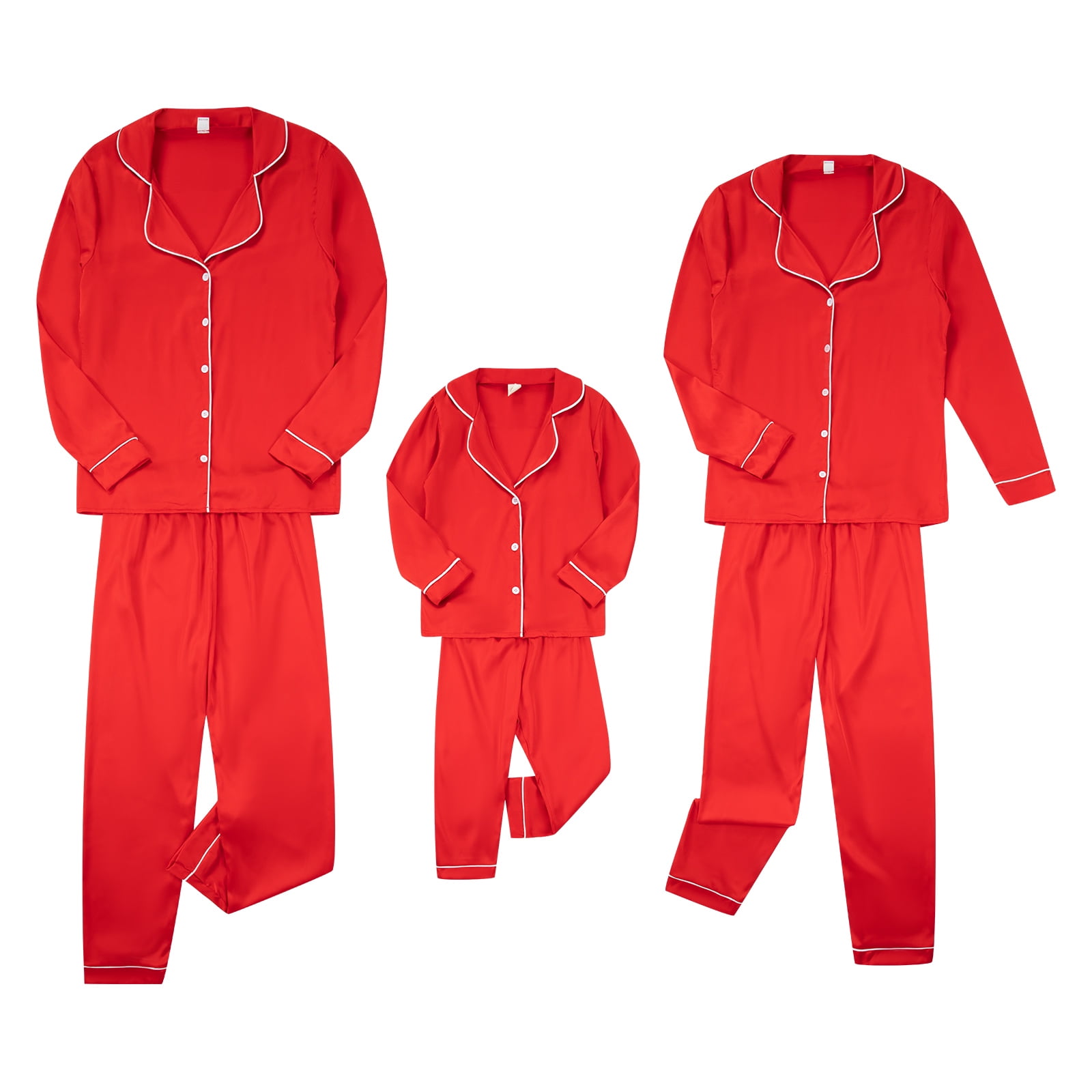 Fanvereka Christmas Pajamas for Family, Red Satin Silk Button Front ...