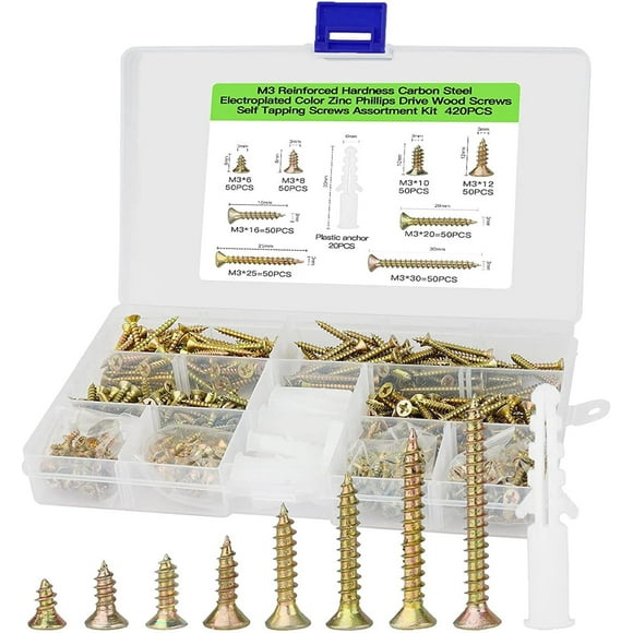 420pcs Low Flat Head Self Tapping Wood Screw Hexagon Socket Thin Self Tapping Screw Cross Head Wood Screw