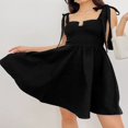 thumbnail image 2 of Femmes Été une Ligne Robe Unie Couleur Tie-Up Sans Manches Mini Robe, 2 of 7
