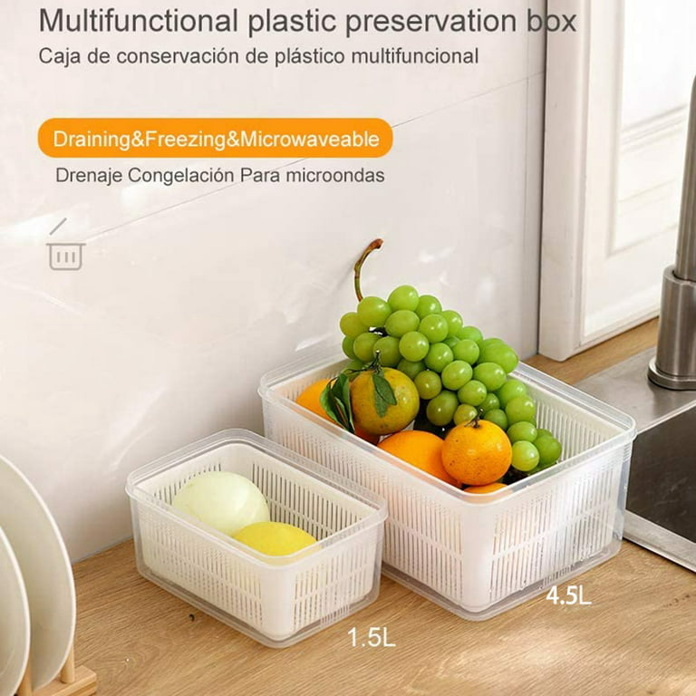 Produce Saver Refrigerator Organizer Bins for Fridge - 4.5L x 3 FreshWorks  Stackable Fridge Storage Containers with Removable Drain Tray for Produce,  Fruits, Vegetables, Meat, and Fish