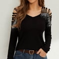 thumbnail image 4 of Kaemgyyd Women's Cold Shoulder Tops Fall Fashion Long Sleeve Sparkly Shirt Solid Soft V Neck Tee Blouse Spring Clothes, 4 of 4