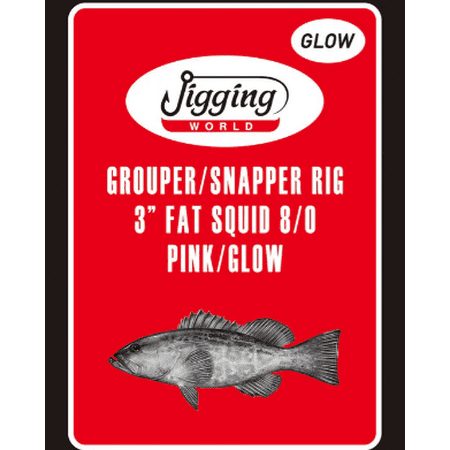 Jigging World Grouper/Snapper 3 Fat Squid Rig 8/0 Pink/Glow