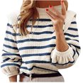 thumbnail image 1 of Chandails pour Femmes Chandails à la Mode pour Femmes Automne Hiver Col Rond Rayé Imprimé Chandail Récréatif Tricoté Manches Longues, 1 of 4