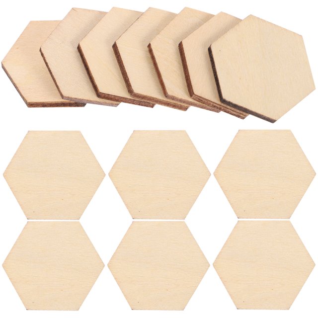100Pack Hexagon Cutout Shapes Diy Wood Pieces Beech Wood Light Brown