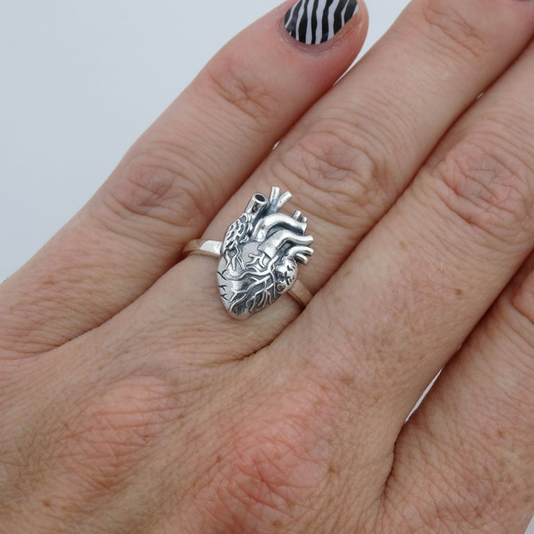 Sterling Silver Anatomical Heart Ring, Sizes 6, 7, 8, 9, 10 (10