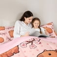 thumbnail image 4 of Erosebridal Kawaii Capybara Kids Bedding Comforter Set, Cherry Blossoms Full Bedding Set, Pink Reversible, 7pcs, 4 of 7