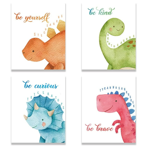 FALJIOK Dinosaur Inspirational Decor, Baby Boy Nursery Wall Art Prints