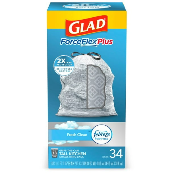 Glad Tall Kitchen Trash Bags, 13 Gallon, 34 Bags (ForceFlexPlus, Fresh
