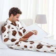 thumbnail image 4 of Mens Pajamas Set, Brown Coffee Bean Print White Button Down Long Sleeve Loungewear Sleepwear Pjs sets for Men, 4 of 5