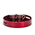thumbnail image 2 of Plateau Rond Rouge Brillant avec Accents Dorés, 2 of 3