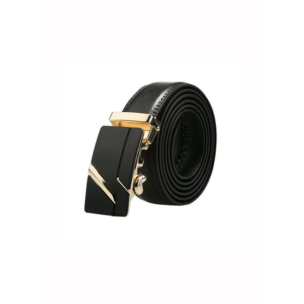 Cinturón de cuero de vestir para hombres con hebilla automática de ratchet Inspire Chic para el Día del Padre, negro 58 5/8-61 3/8