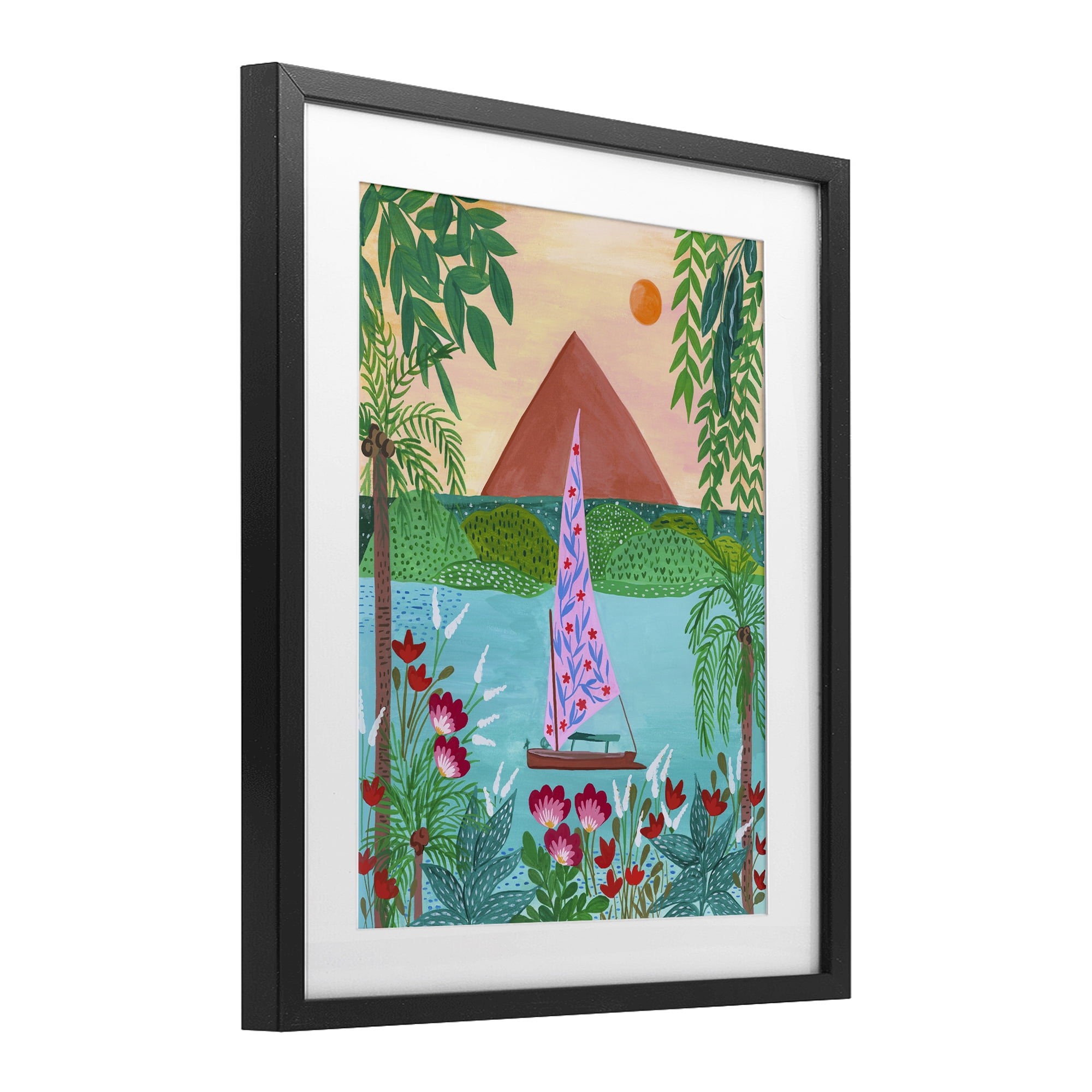 Sailboat on Egypt Nile Black Framed Print Under Glass, design by Nabeela Rumi