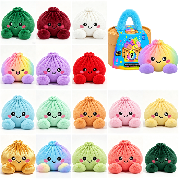 2026 Rainbow Plush Dumpling Squishy Mystery, Stuffed Dumpling Squishies Plushies Fidget Toy, Simulated Steamer & Fuzzy Handle, Christmas Surprise Stress Relief Collectible Toy