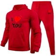 thumbnail image 2 of Zylarhe Couple's Solid Suit Long Sleeved Hooded Top And Trousers Suit Valentines Day Warm Hooded Sweatshirt Sport Pant Set Pant Coat, 2 of 4