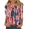 thumbnail image 2 of HADST Womens Tops 3/4 Sleeve - 4th of July Shirts Button V Neck Slim Tops Loose Fitting Tops for Women, 2 of 5