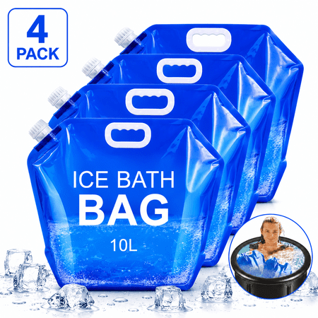 4 Pack 10L/2.6 Gallon Reusable Ice Bath Bags for Cold Plunge at Home, Portable Leak-Proof Freezer Water Bags for Athletes Recovery Therapy, Hot & Cold Therapy, Sports Recovery, Camping