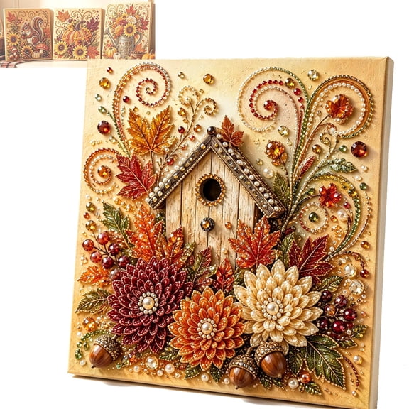 Autumn Pearl Painting Kit – Relaxing DIY Craft to Create Sparkling Fall Artwork, DIY Autumn Harvest Pumpkin Pearl Diamond Art Kit, Creative Handcraft (Rustic Farmhouse Cart)