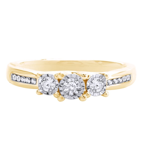 AFFY White Natural Diamond Three-Stone Fashion Ring In 10k Yellow Gold (0.25 Cttw)