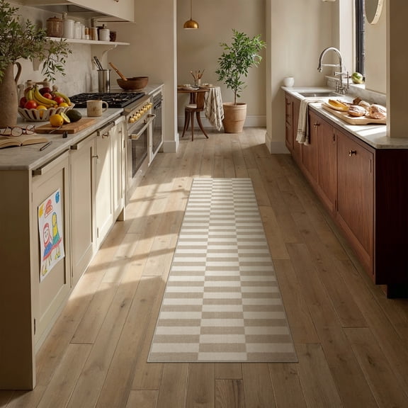 BERTHMEER 2'x6' Runner Rugs for Hallway Bathroom Bedroom Entryway Kitchen Non Slip Washable Striped Pattern Rugs Light Brown Beige Modern Contemporary Geometric Runner Rugs
