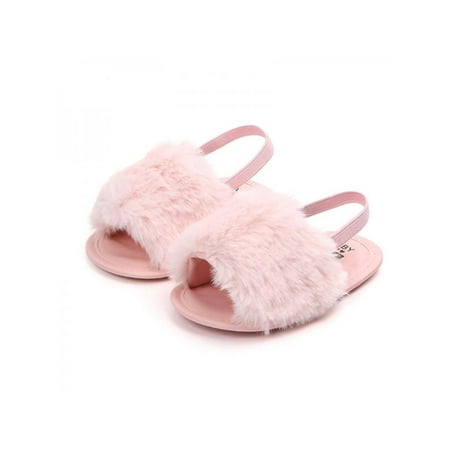 VICOODA Toddler Baby Infant Girls Soft Sole Breathable Shoes Plush Slide Sandal PU Leather First Walkers Anti-slip Walking