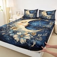 thumbnail image 3 of Manfei Boys Girls Chic Floral Moon Twin Sheet Sets 3pcs,Bohemian Theme Twin Fitted Sheet Microfiber,Starry Sky Breathable Flat Sheet,Microfiber Bedroom Decor, 3 of 7