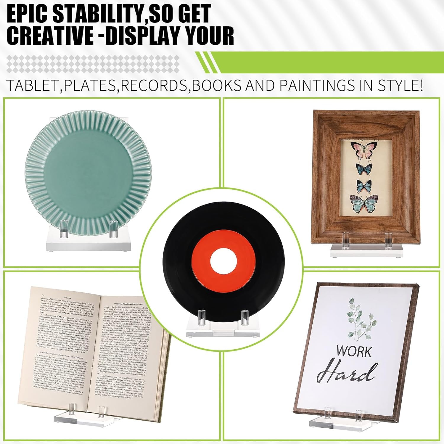 Acrylic Book Display Stand Clear Easel Plate Stand for Displaying Books, Picture, Notebooks, Platter, Photo, Artworks(4 x 6 x 6 Inch)