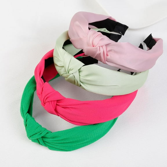 LinYooLi 4 Packs Knotted Headbands for Women Solid Color Girls Summer Hot PInk Green Boho Head Bands for Women's Hair Wide Top Knot Hairband Hair Accessories