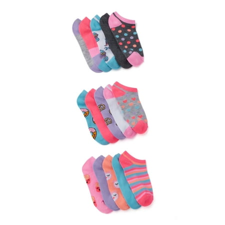 Wonder Nation Girls' Print No Show Socks, 15-Pair Pack