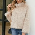 thumbnail image 7 of Womens Faux Fur Coat Winter Shaggy Casual Oversized Lapel Jackets Warm Fuzzy Short Outerwear Beige L, 7 of 7