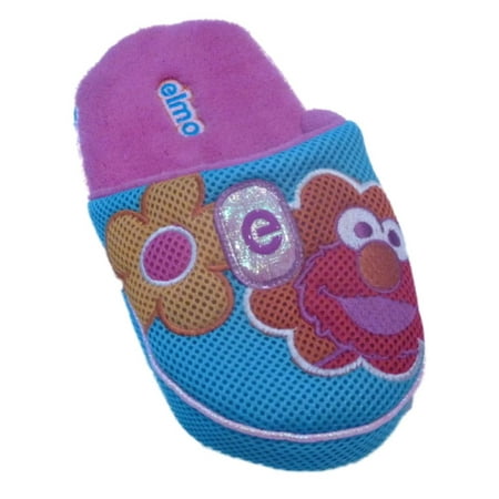 Sesame Street Womens Blue Elmo Slippers Slide On Open Back House Shoes S(5-6)