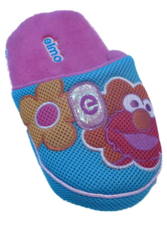 Sesame Street Womens Blue Elmo Slippers Slide On Open Back House Shoes S(5-6)