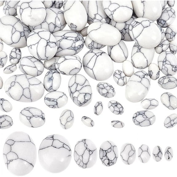 66pcs 8 Sizes White Turquoise Gemstone Cracked Cabochons Oval Gemstone Cabochons Stone Dome Tile Gems Embellishment for Earrings Bracelets Jewelry DIY Craft Costumes Card Making