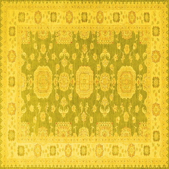 Ahgly Company Machine Washable Indoor Square Oriental Yellow Traditional Area Rugs, 6' Square