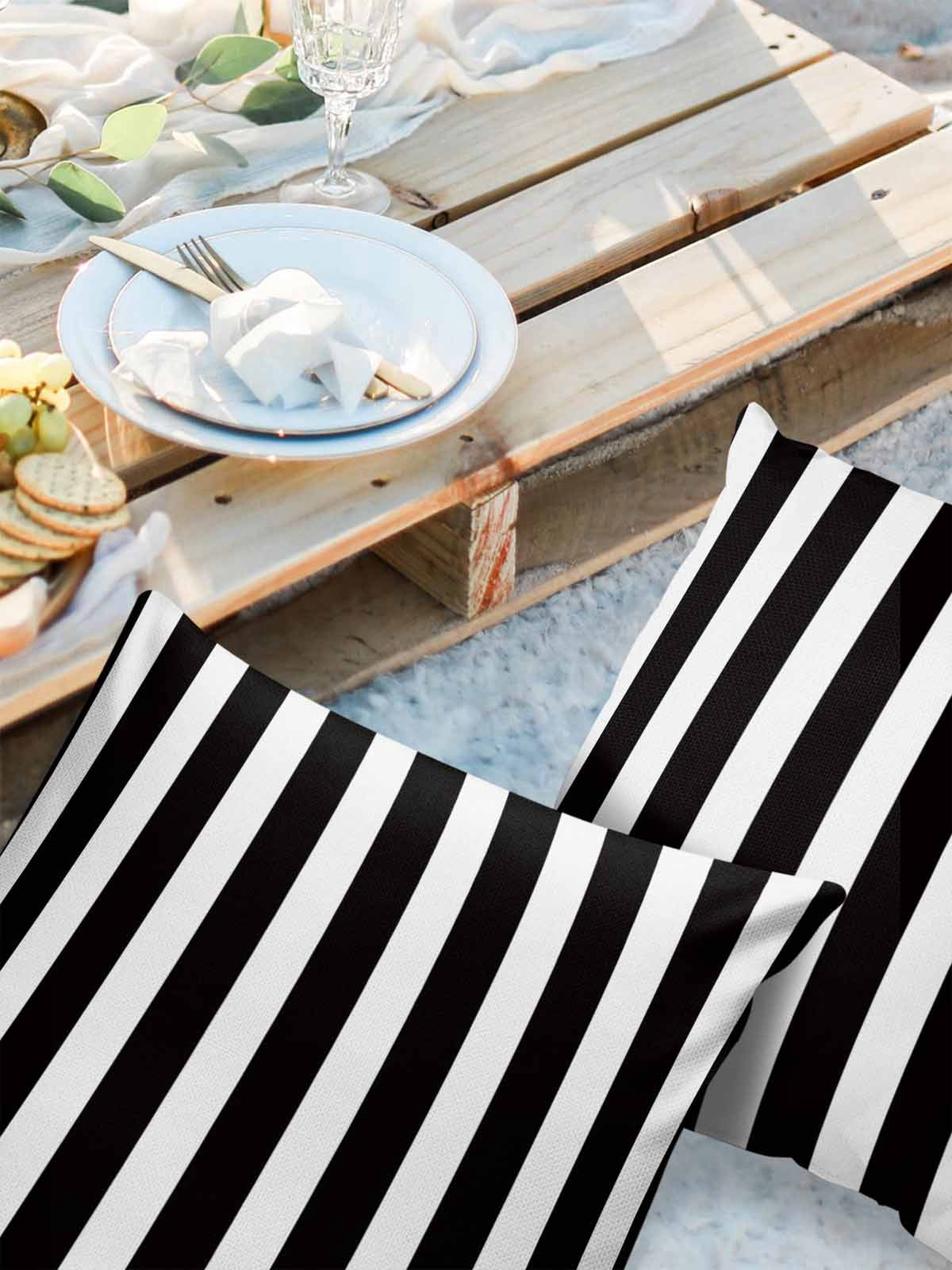 Outdoor Waterproof Throw Pillow Covers Set of 2 Black White Stripes Decorative Pillowcases Outdoor Pillows Cushion Case 16x16 Inch Classic Vertical Striped Patio Pillows for Couch Sofa Bed Garden