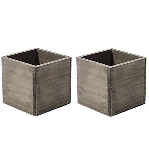 Photo 1 of 4 Square Rustic Wood Planters with Plastic Liner - Set of 2