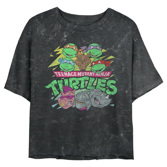 Junior's Teenage Mutant Ninja Turtles Distressed Crew Graphic Crop T-Shirt Black 2X Large