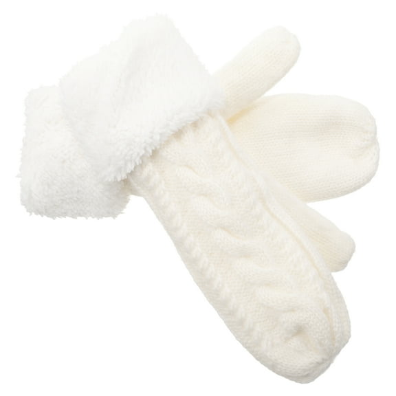 FENGGUIQU 1 Pair of Ladies Mittens for Cold Weather Soft Mittens for Women Thickened White