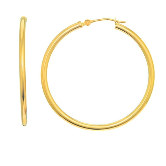 JewelStop 14K Yellow Gold Tubular Hoop Jumbo Large Round Hoop 2mm x 35mm Earrings