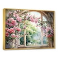 thumbnail image 2 of Designart "Gazing through Country Window at Pink Blossoms IV" Floral Framed Wall Art - Traditional Pink Window Hallway Framed Wall Art Decor, 2 of 6