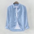 thumbnail image 2 of Leutsin Men's Baggy Solid Cotton Linen Long Sleeve Button Pocket Plus Size T Shirts, 2 of 5