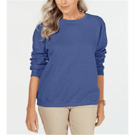 Karen Scott Petite Crewneck Fleece Sweatshirt Blue Size PSM